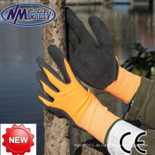 NMSAFETY Winter billig 13Guit gestrickt orange Nylon beschichteten schwarzen Latex auf Palm Handschuhe